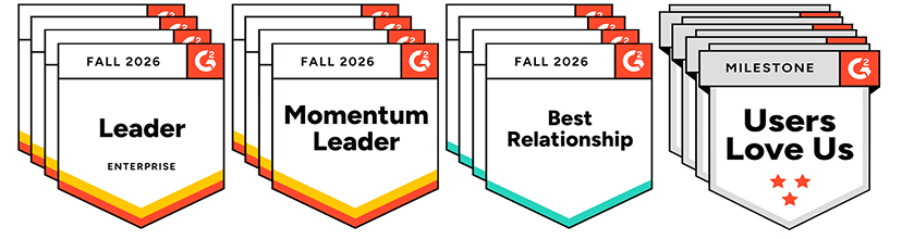 G2 badges: Fall 2021 Leader, Best Relationship, Users Love Us